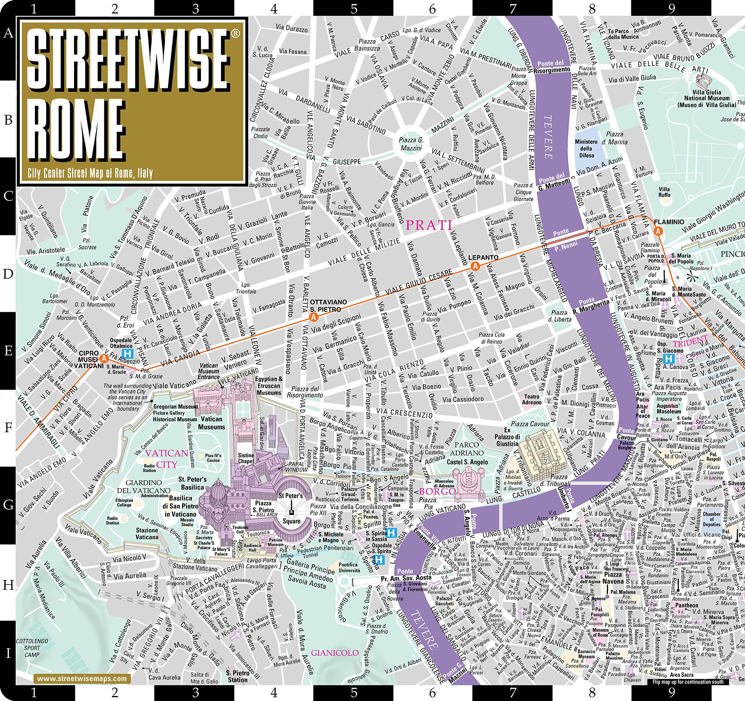 Streetwise Rom karta - Karta över streetwise Rom (Lazio - Italien)